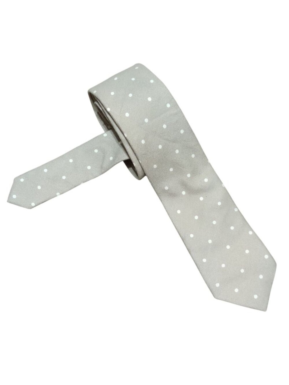 Jack Sartori Italia Necktie Beige White Polka Dot Bespoke 100% Cotton Preppy Tie